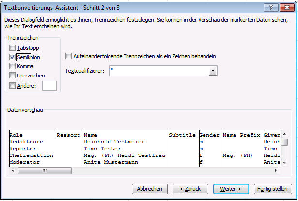 CSV Schritt 2