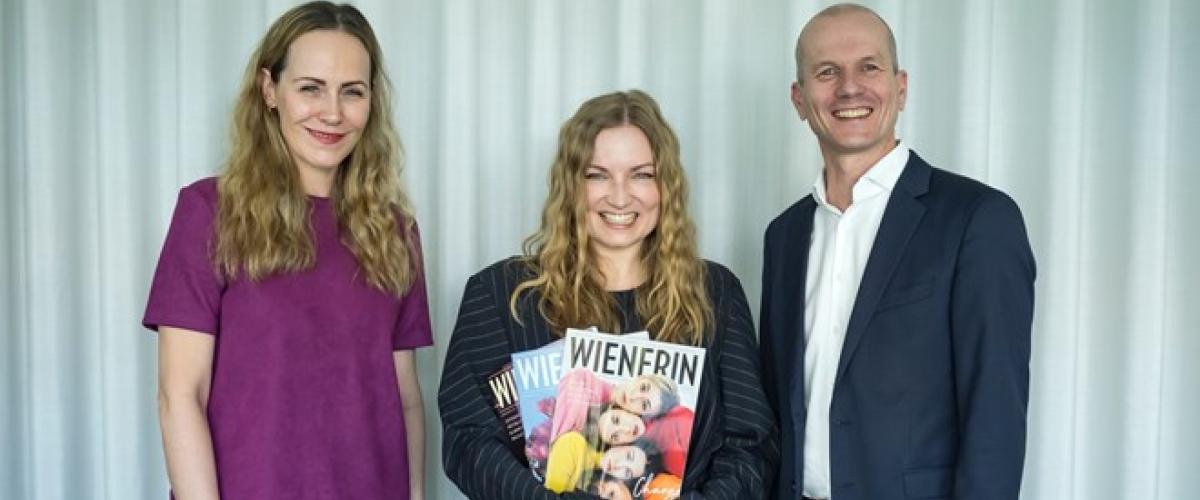 Bundesländerinnen-Redaktionsleiterin Katharina Zierl (l.), WIENERIN-CR Sarah Lehner und Bundesländerinnen-Geschäftsführer Andreas Eisendle